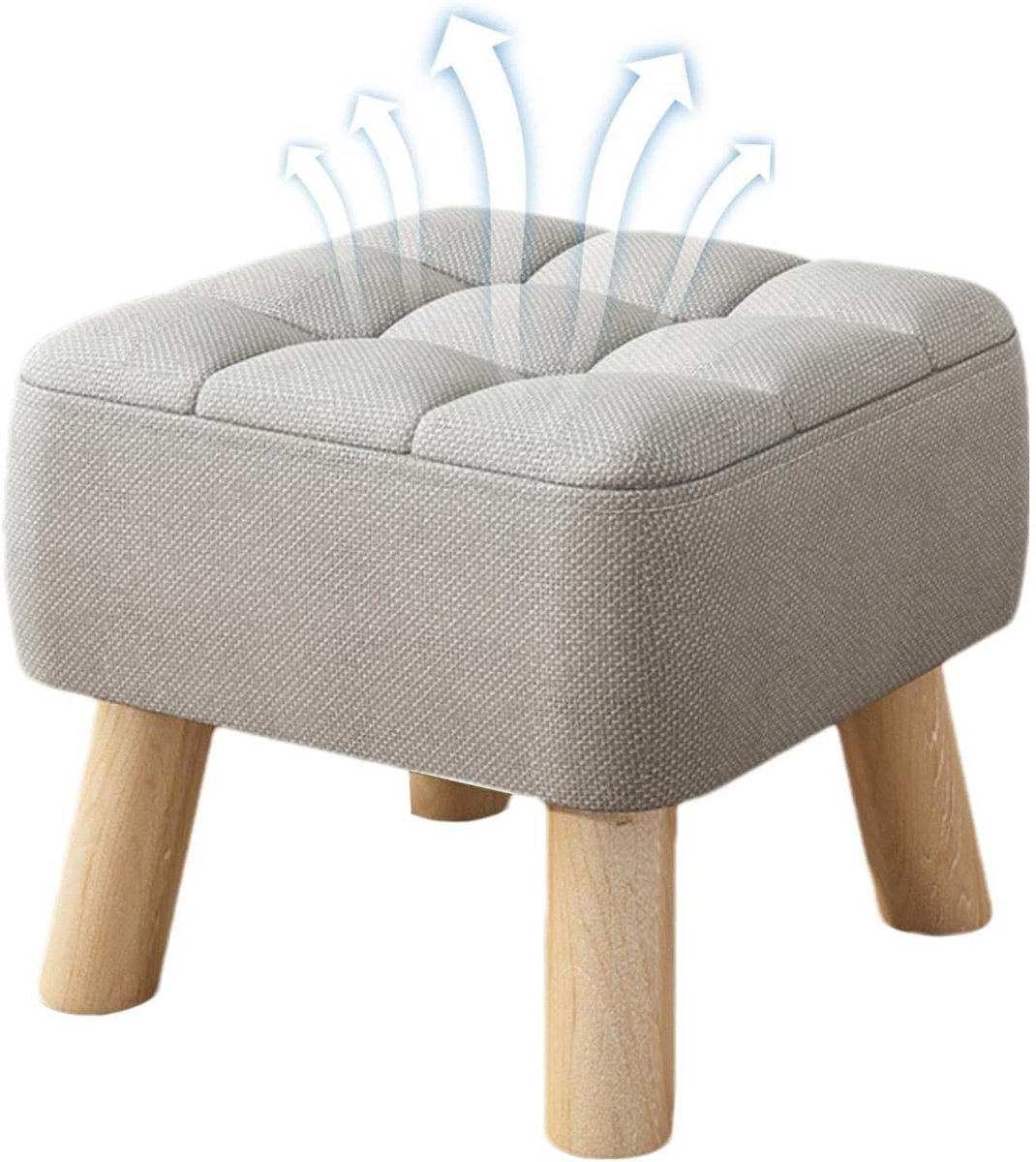 Gewatteerde Voetenbank - Gestoffeerde Kruk - Kindermeubel - Massief Houten Frame - 30x30x26 cm - Grijs
