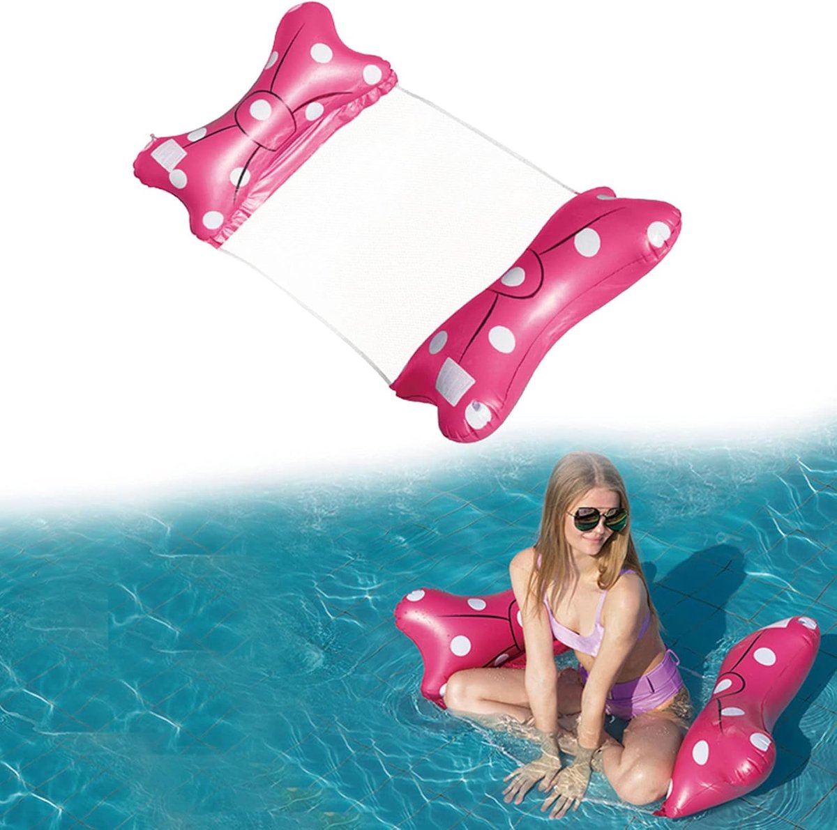 Opblaasbare Hangmat - Zwemmat Waterbed - Ontspanning in Water - Ingebouwde Drankhouder - 130x70 cm - Roze