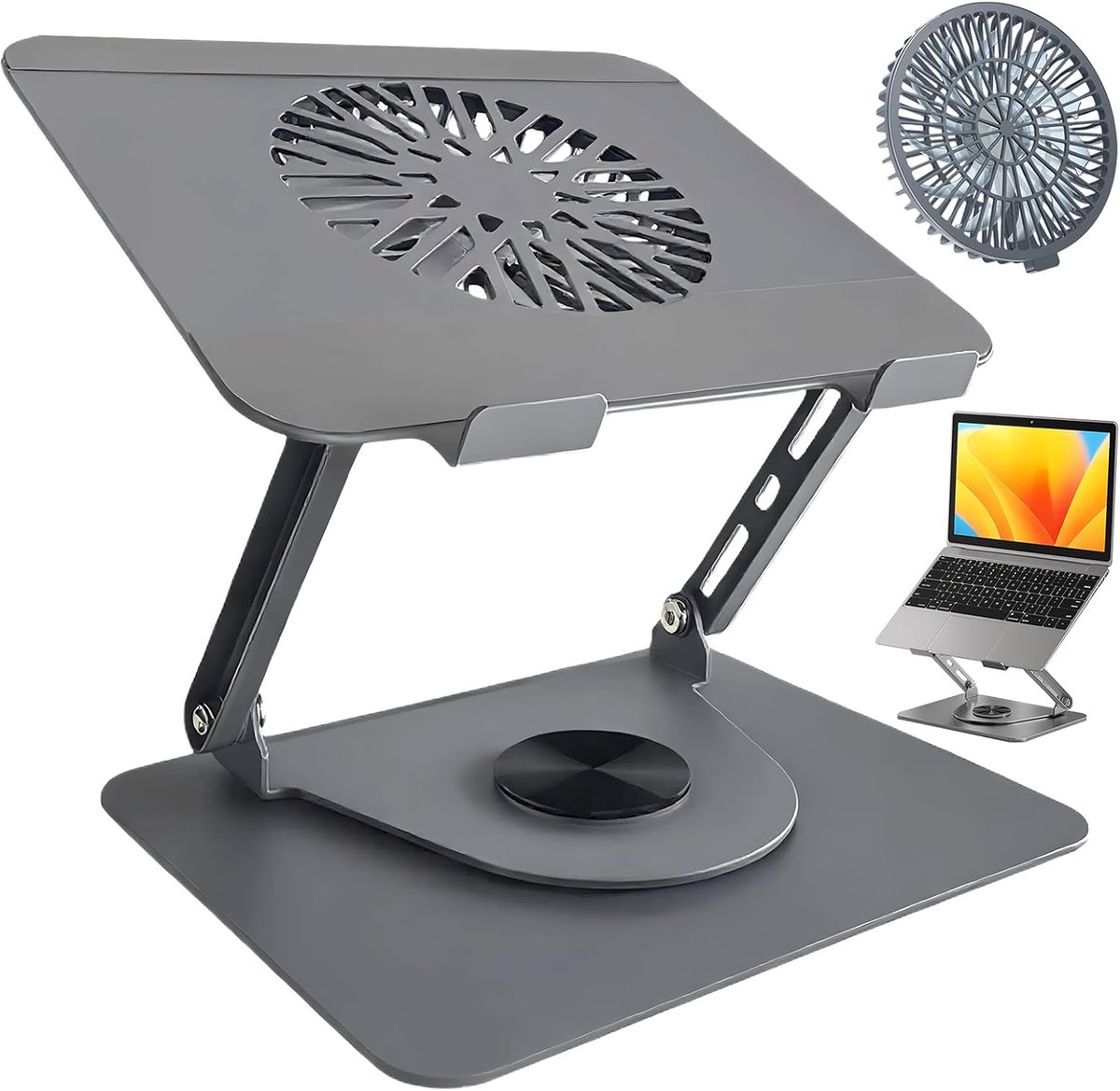 Laptopstandaard Aluminium - Opvouwbaar Verstelbaar - Ergonomisch Werken - 360 Graden Draaibaar - 10-173 Inch - Donkergrijs