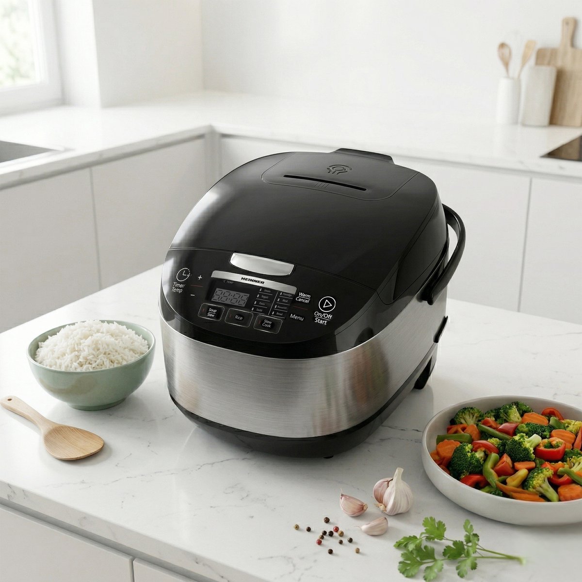 Heinner Multicooker 5 L – 770-918W – 11 Programma’s – 24 u Timer – Touchbediening met LED-display – Warmhoudfunctie – Zwart – foto 7