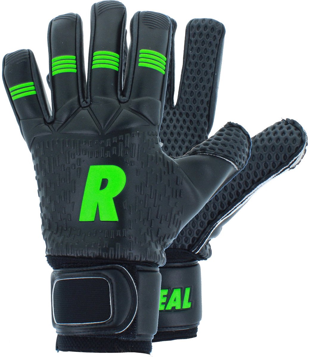 Real Duo Keepershandschoenen Kinderen - Zwart / Fluo Groen | Maat: 7,5