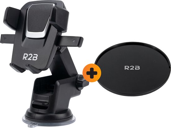 Support Téléphone Voiture R2B avec Ventouse et Disque Tableau de Bord – Fixation Pare-Brise ou Tableau de Bord – Support GSM Auto – Modèle Beemster