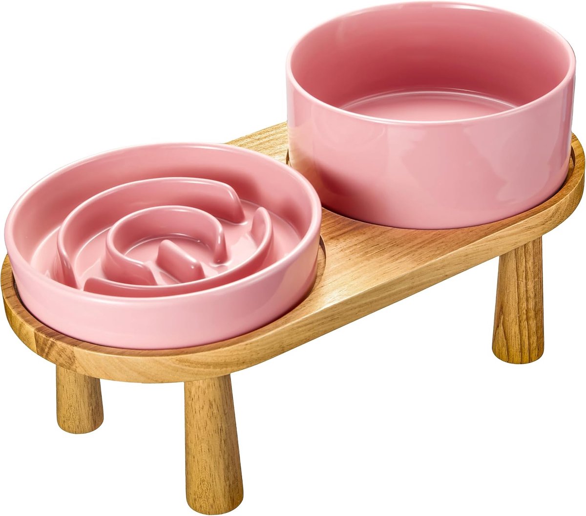 Verhoogde Hondenbak Set - Keramische Voerbak - Comfortabel Eten - Anti-schrok Design - 850ml Roze - Roze