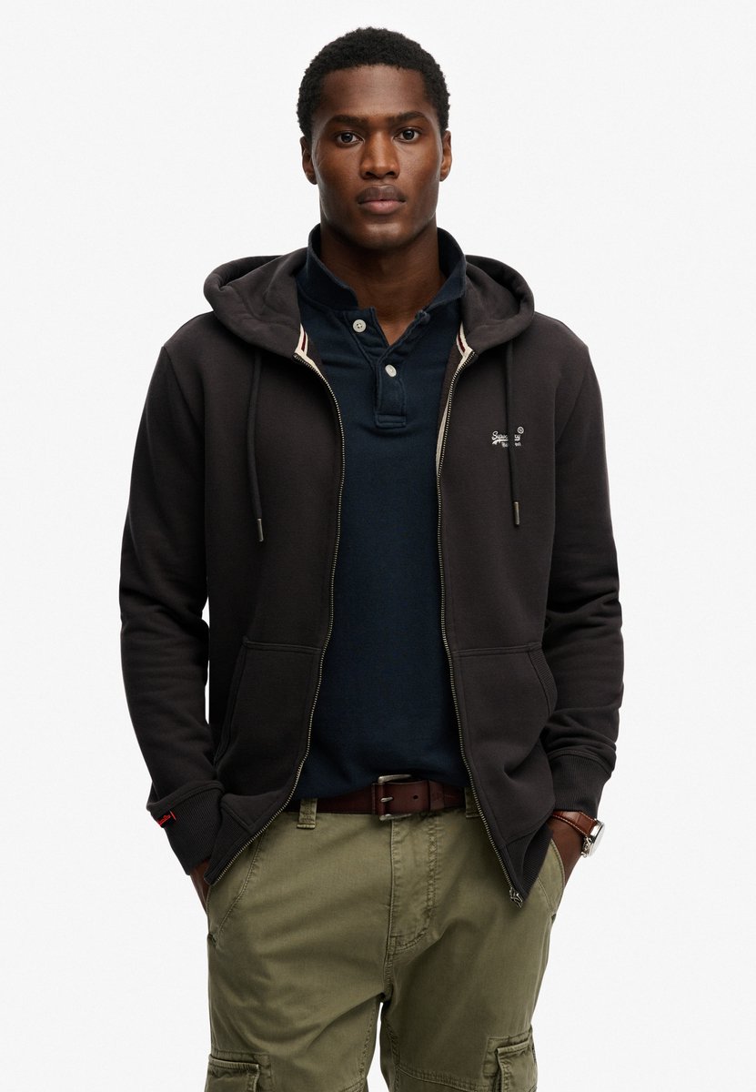 Superdry ESSENTIAL LOGO ZIP HOODIE HB Heren Trui Carbon Zwart