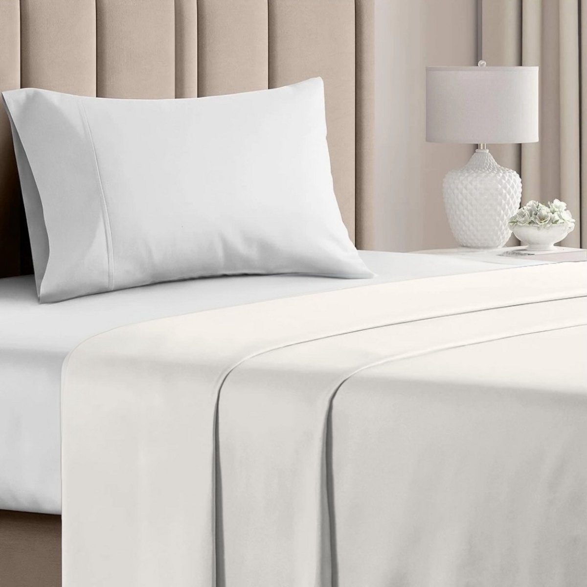 Bedsupplies Katoenen Laken 100% Katoen – Eenpersoons 150x260 cm Ademend, Zacht & Comfortabel - Ecru