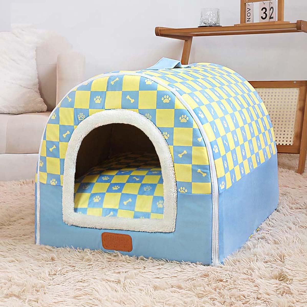 Huisdierhuis - Hondenhok Kattenmand - Rustig Slapen - 2-in-1 Ontwerp - Maat M - Blauw