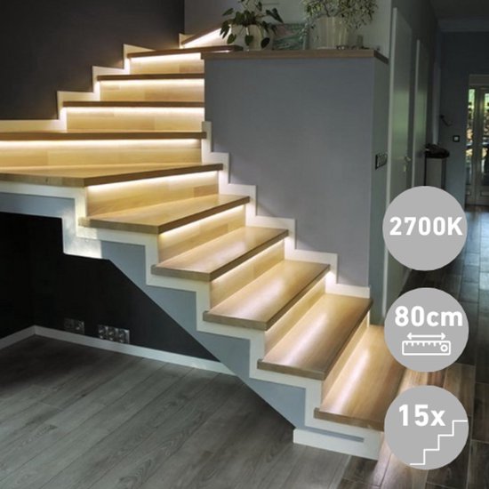Luxe LED Trapverlichting Set Met Bewegingssensor - Neutraal Daglicht 4000k Voor Max 16 Treden
