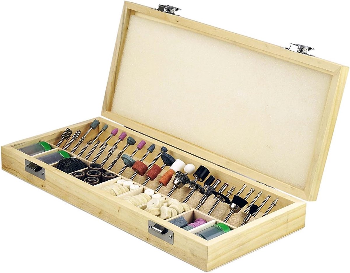 Gereedschapsset Accessoires - Roterende Bits - Hobby & Klussen - 228 Delige Set - 3.175 mm Schacht - Houten Koffer