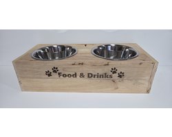 Voerbak hond - Houten voerbak - Dieren voerbak - Drinkbak - Drinkbak hond - Voer hond - Food en drinks - 54x26x15 cm