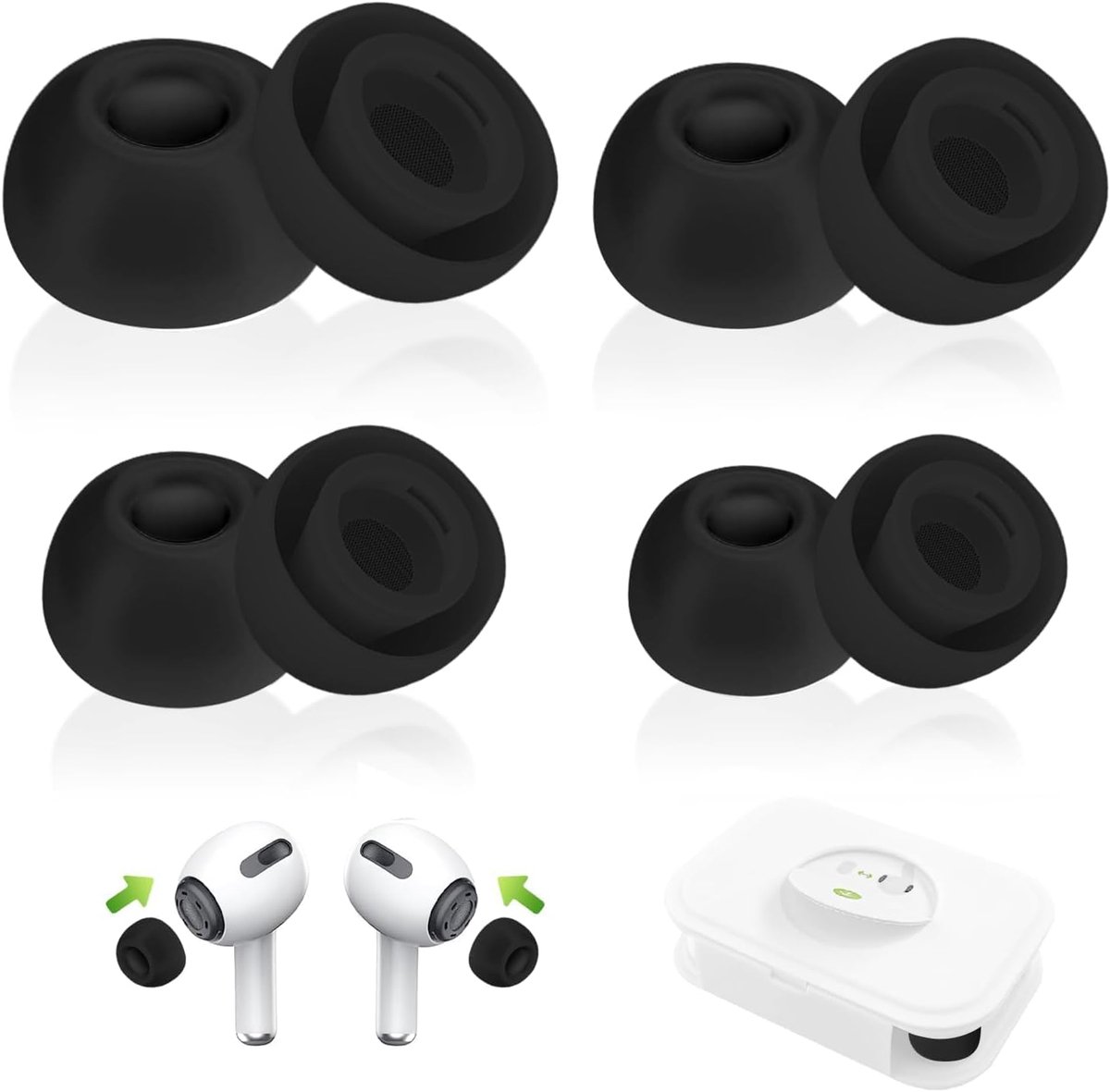 Silicone Tips Pro/Pro 2 - Soft Silicone Replacement Earbuds met Geluiddemping en Antislip Functie (XS/S/M/L) - Zwart