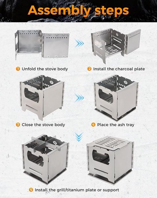 Draagbare Kachel - Houtkachel Outdoor - Kamperen Grillen - Tweede Verbranding - Inklapbaar Compact - Roestvrij Staal — afbeelding 4