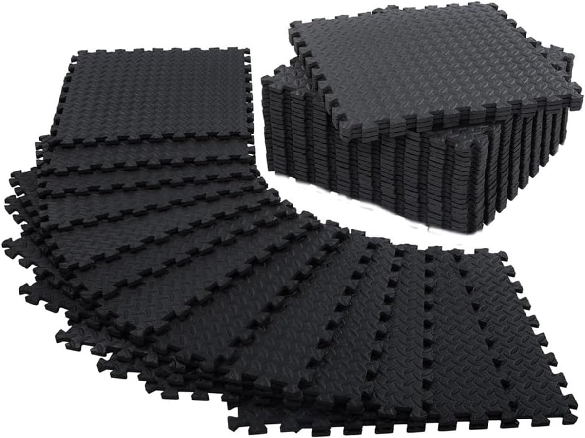 Vloerbescherming Tegels - Oefenmatten Set - Thuis Sporten - Schokabsorberend EVA - 30x30x1.2cm - Zwart