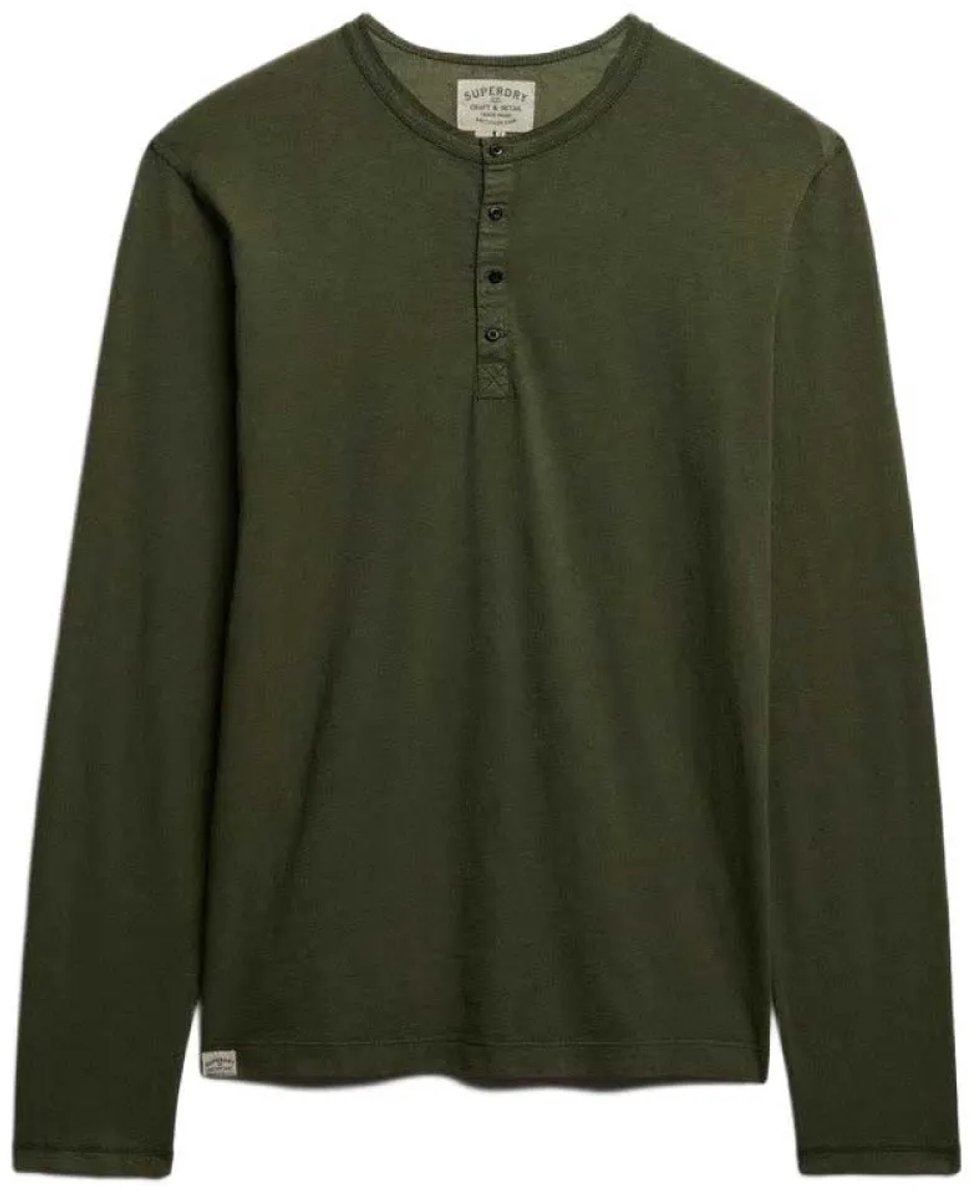 Superdry Slub Jersey Henley Top met Lange Mouwen Heren Tops Groen