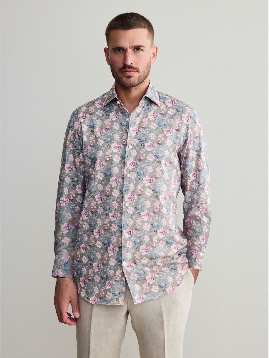Next - Heren - Signature 100% katoenen overhemd met Bloemen Print en Lange mouwen - Naturel