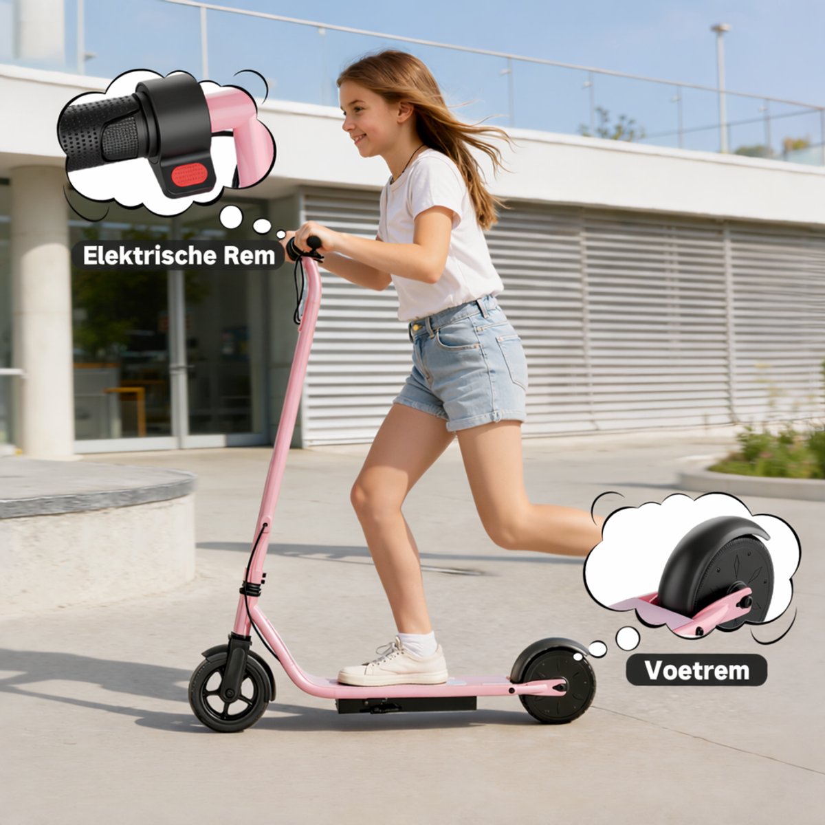 Elektrische kinderstep Stay-on Ladped roze – 15 km/h, 15 km bereik, inklapbaar, veilig remsysteem, LED verlichting - Afbeelding 5