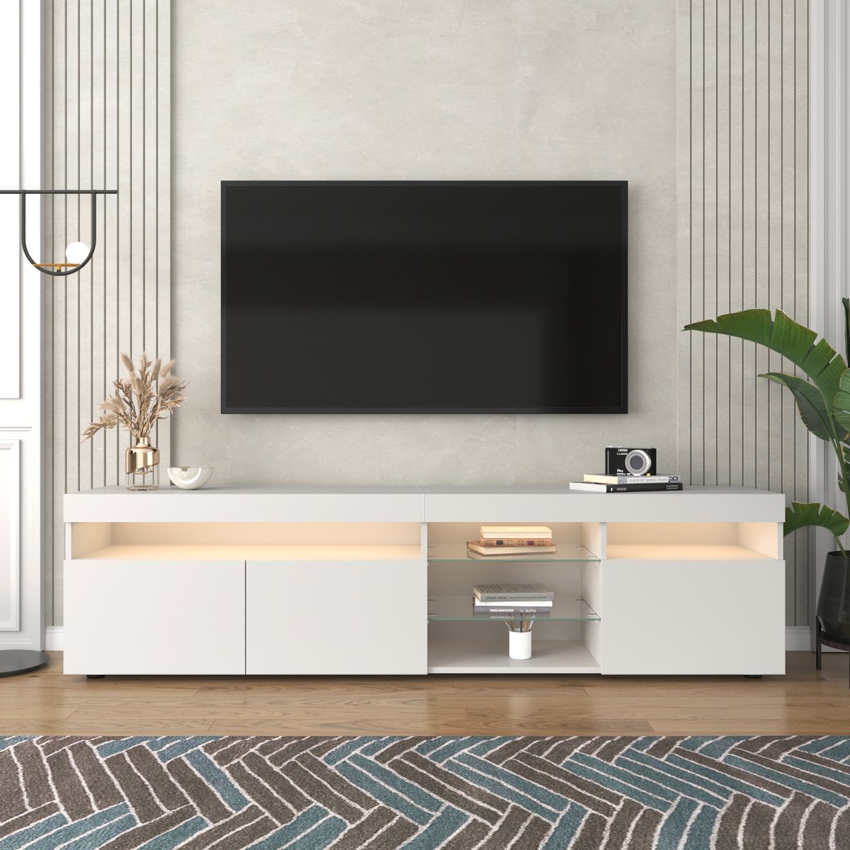 MODENUIT Tv-meubel - Met LED-Verlichting En 3 Deuren - Voor Woonkamer En Eetkamer - MDF Wi