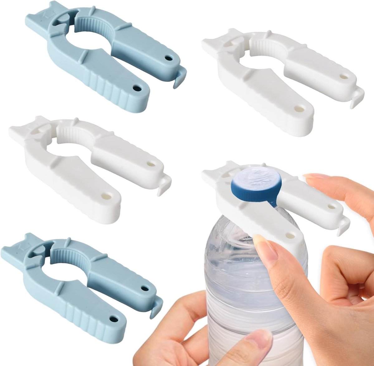 Flesopener Set - Blikopener Trekker - Eenvoudig Openen - Antislip Handgreep - 10x5 cm - Blauw Wit