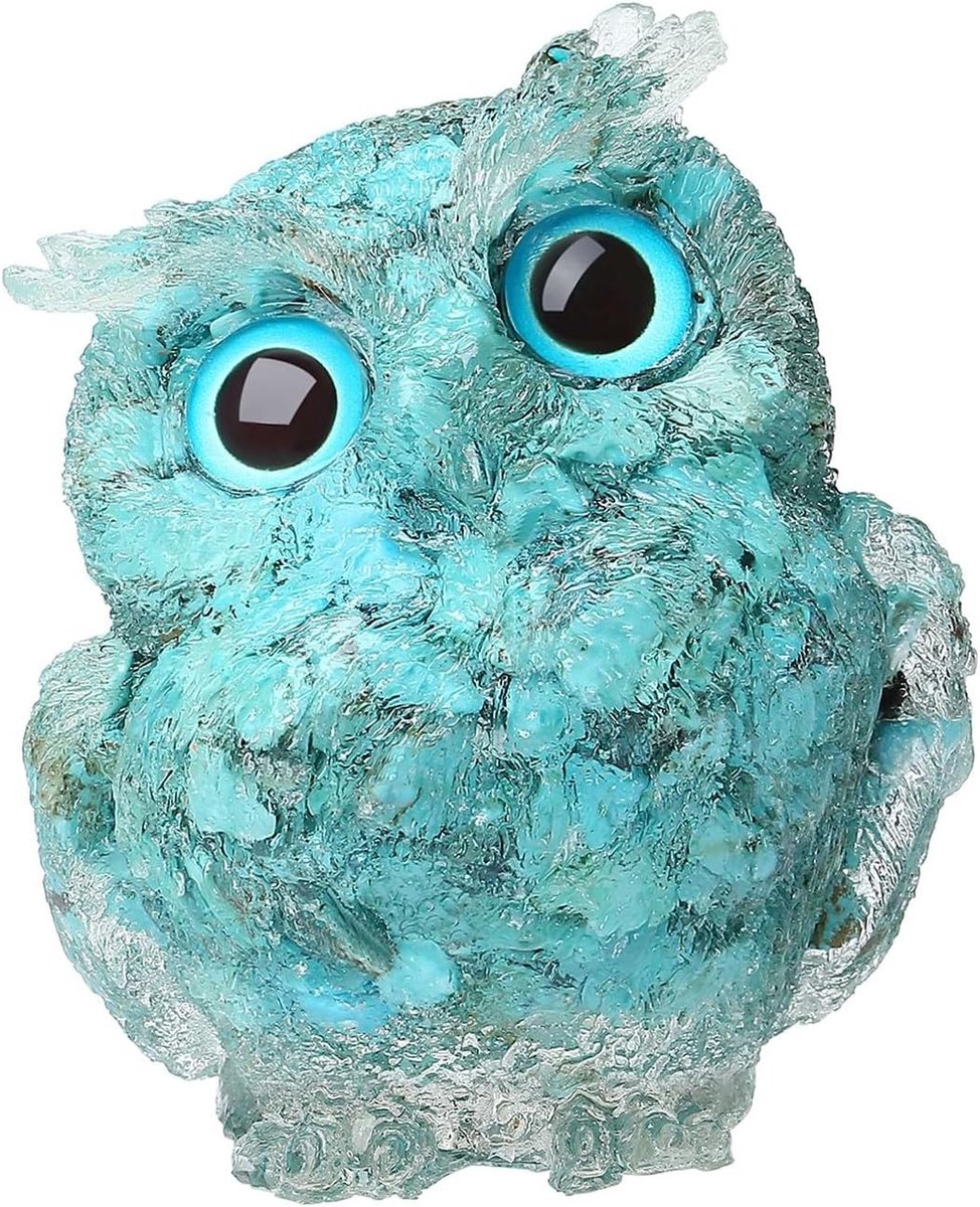 Uil Beeldje - Decoratieve Vogel - Huisdecoratie - Natuurlijk Helend Glas - 5.5 x 4.5 x 6.1 cm - Turquoise