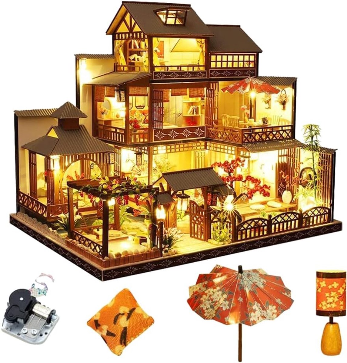 Houten Poppenhuis - Miniatuur Villa - Creatieve Hobby - Met Muziekfunctie - Schaal 1:24