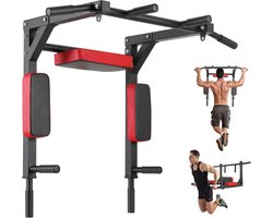 Optrekstang Wandmontage - Krachtstation Thuis - Kracht Training - Multigrip Opties - 95x95x77cm - Rood