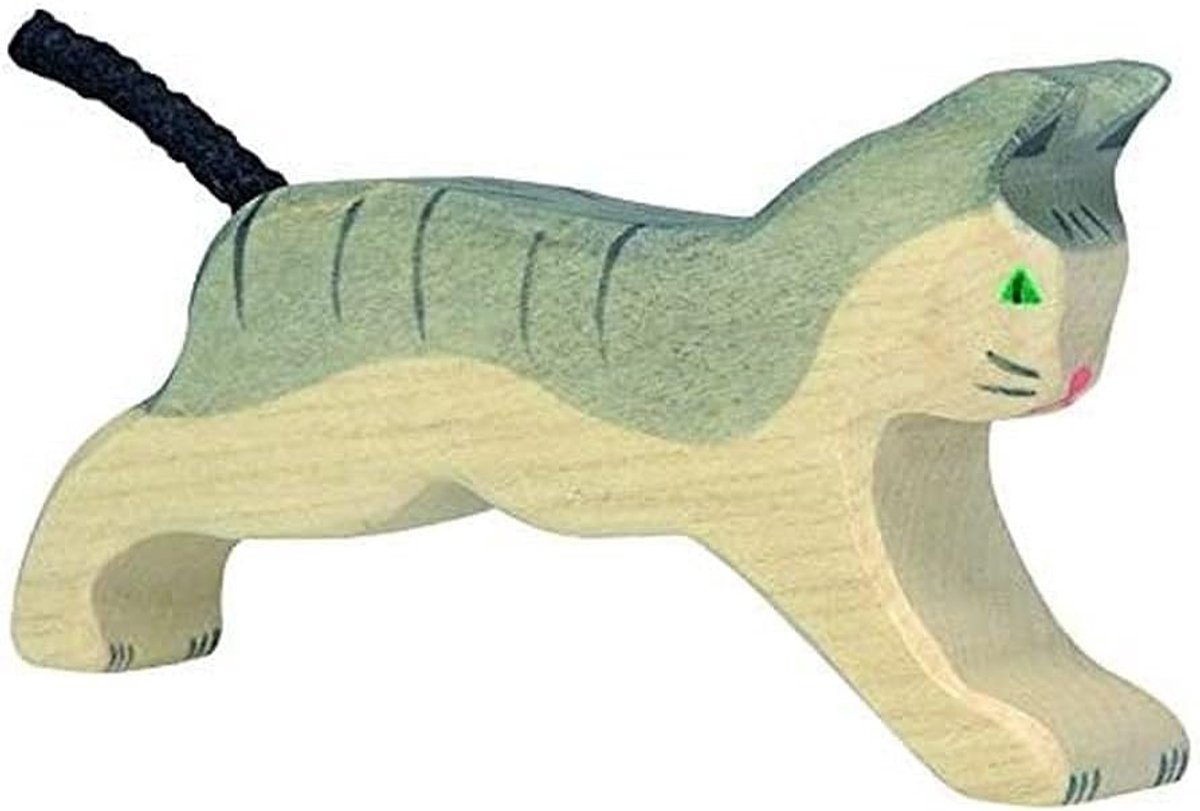Houten Kat - Dierenfiguur - Kinderspel - Handgemaakt - 11 cm - Natuurlijk hout