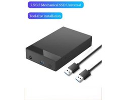 Kraftverdia - Externe Hdd Zaak - Externe harde schijf behuizing – 2.5" en 3.5" USB 3.0 naar SATA – Toolvrije externe behuizing – Compacte en lichte harde schijf adapter - Zwart