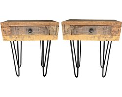 Koipa Nachtkastje Hout - Nachtkastjes Set van 2 - Massief Tropisch Hardhout met Lade - Metalen Poten