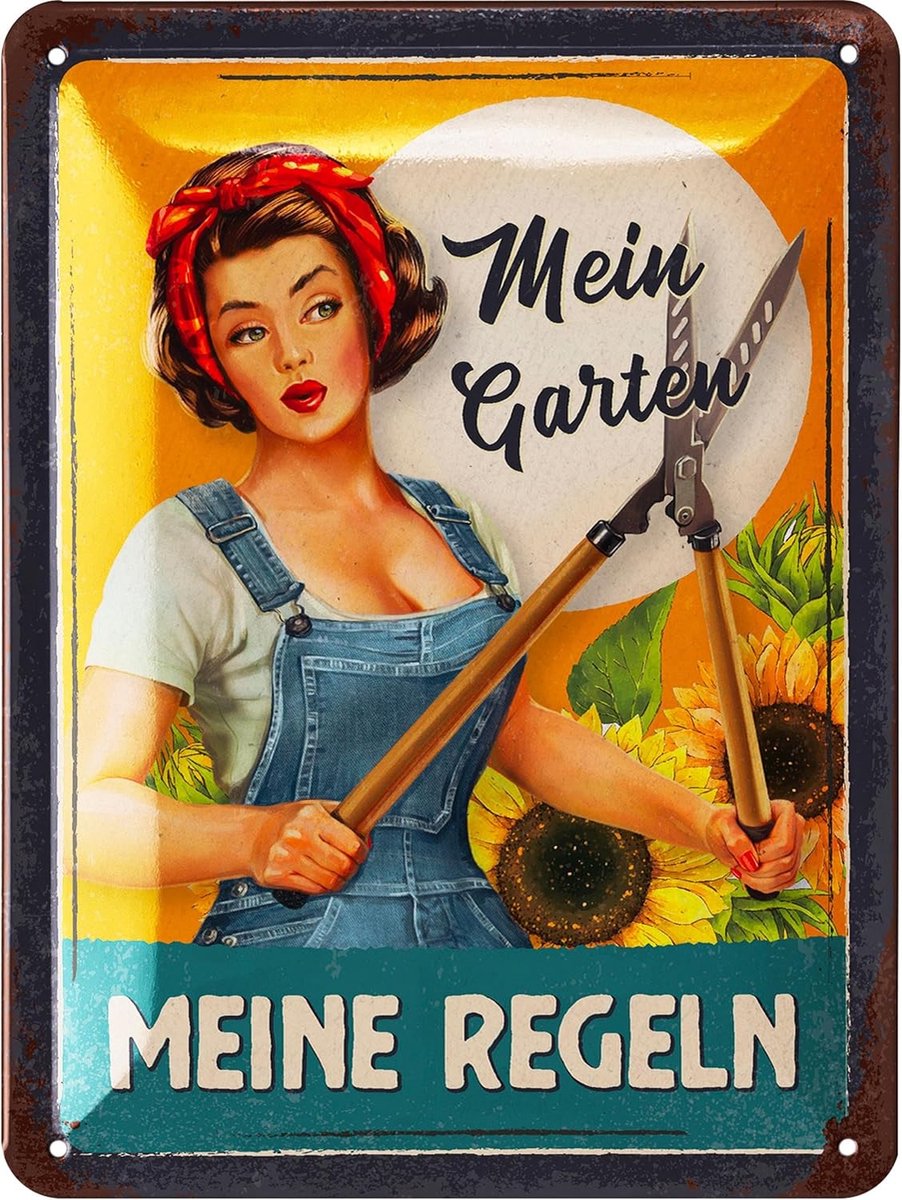 Metalen Tuinbord - Retro Decoratie - Tuin Verfraaiing - Voorgeboorde Gaten - 20x20 cm