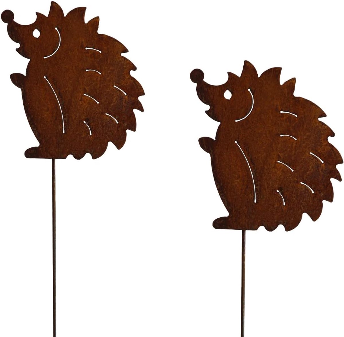 Tuinstekers Egel Set - Bloemen Decoratie - Tuin Aankleding - Roest Patina Metaal - Bruin