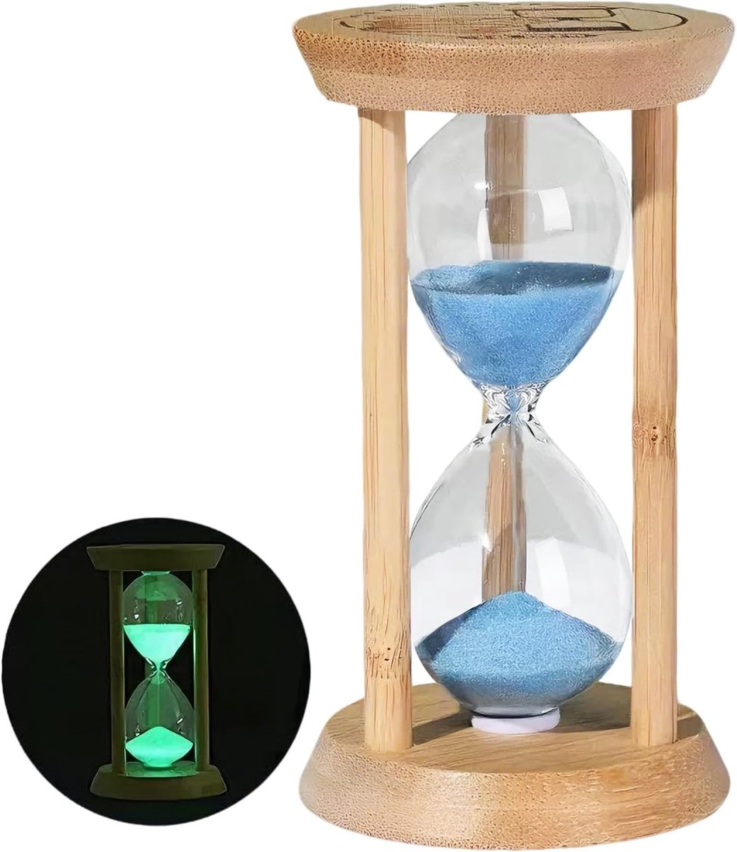 Zandloper 10 minuten - Glazen timer - Tijdmanagement Keuken - Met lichtfunctie - 135 x 75 x 4 cm - Blauw