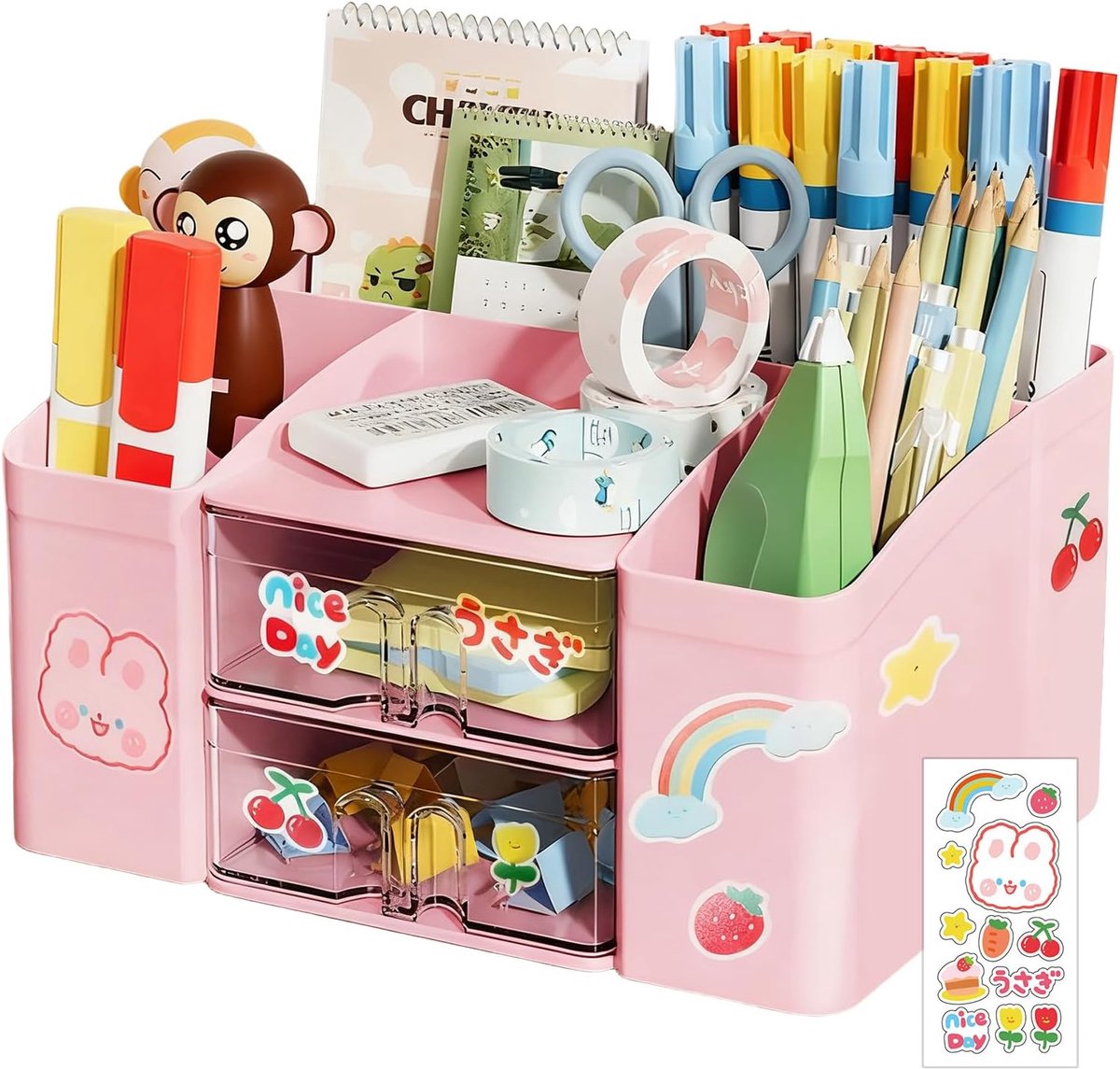 Bureau Organizer - Opbergdoos - Stationery Opslag - 8 Vakken - 19.5cm Breed - Roze