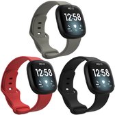 Multipack de sangles en Siliconen iMoshion pour Fitbit Sense / Versa 3 - Zwart / Grijs / Rouge