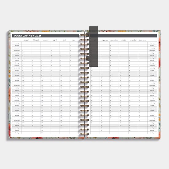 Hobbit - Afsprakenagenda 2026-2027 - A4 (21 x 29,7 cm) - Tijdindeling per kwartier - Zakelijke Agenda - 1 week op 2 pagina's - Ringband Agenda - Harde Kaft - Vintage Bloemen