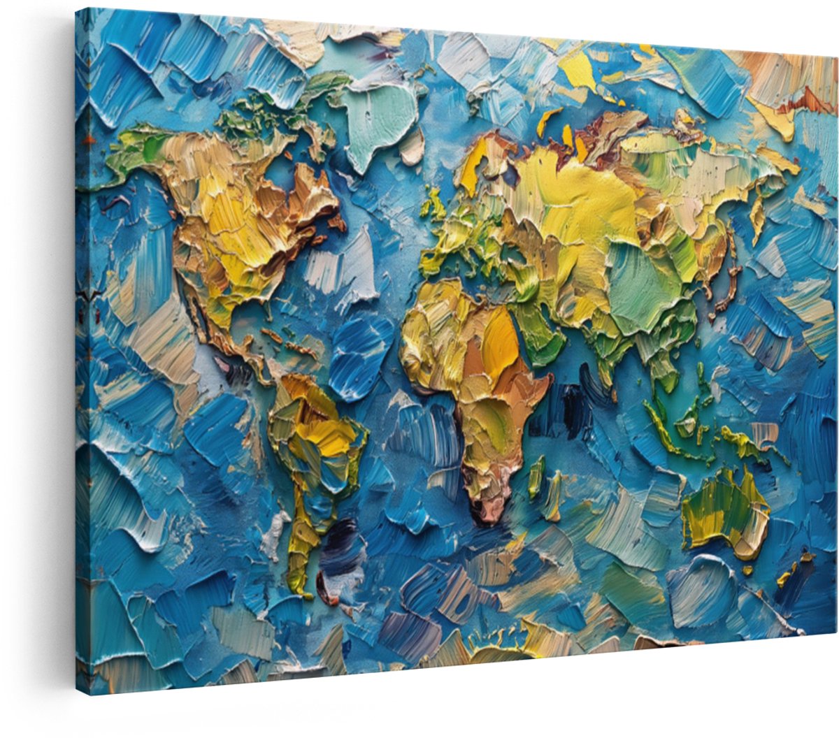 Artaza Canvas Schilderij Wereldkaart - 120x80 cm - Wanddecoratie Abstract - Muurdecoratie Olieverf - Schilderijen Op Canvas Kleurrijk