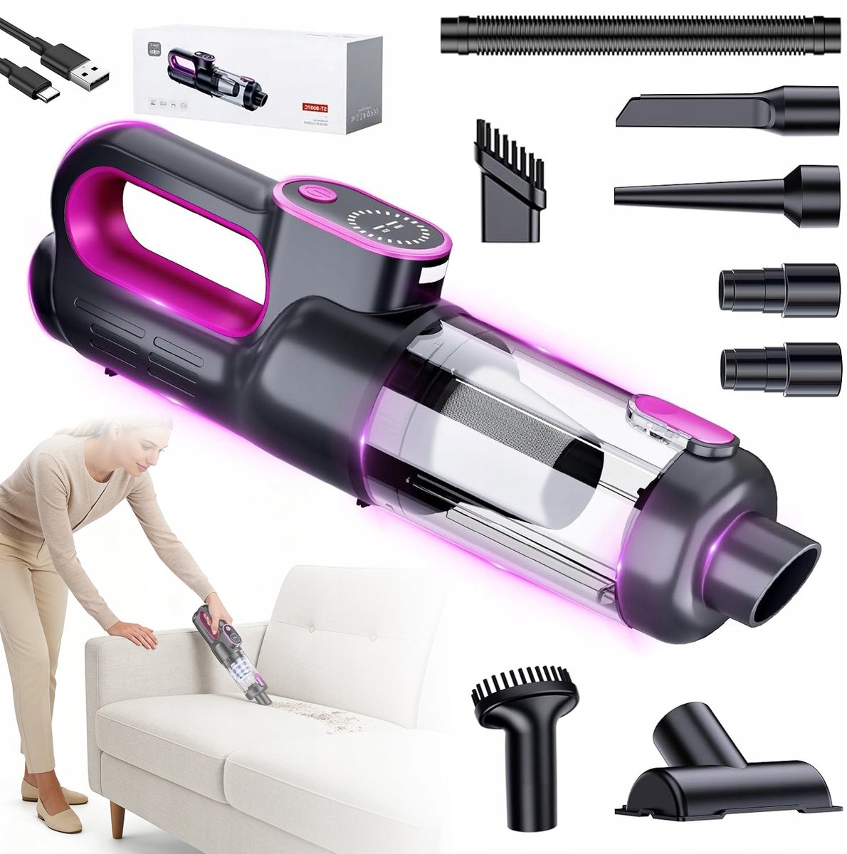 Kruimelzuiger Draadloze Handstofzuiger met LED-verlichting - Kruimelzuiger - €33,99