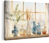 Tableau sur toile Artaza Nature morte avec vases et plantes près de la fenêtre dans une douce lumière matinale - 30x20 cm - Petit - Décoration murale salon - Tableaux - Décoration murale