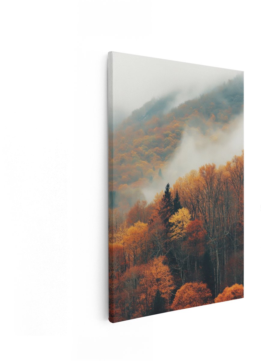 Artaza Canvas Schilderij Herfstlandschap - 20x30 cm - Wanddecoratie Nevelig Bos - Muurdeco