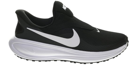 Zwarte Nike sneaker met witte zool en swoosh. Gemakkelijke instapper zonder veters.