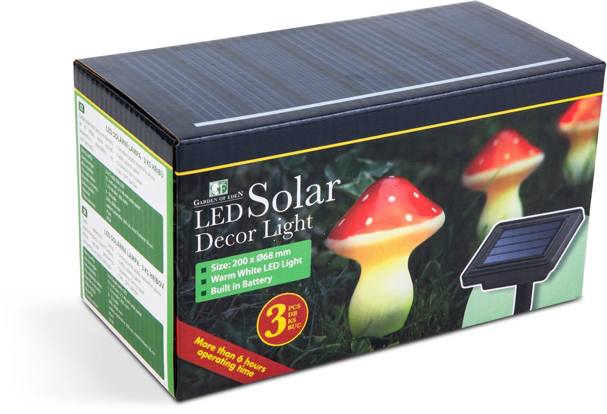 Solar LED Tuinlamp Set Met 3 Paddenstoelen – Warm Wit – Op Zonne-Energie – Met Grondspies – Automatisch Aan Bij Schemer – Decoratieve Buitenverlichting Voor Tuin En Border [11756]