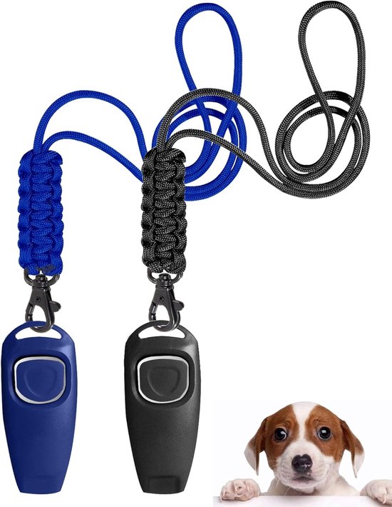Hondenfluitje voor terugroeping training-Hoge Frequentie, 2-In-1 Ontwerp, Terugroephonden, Kan Door Menselijke Oren Worden Gehoord (blauw+zwart)