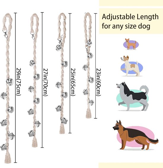 Hondenbellen om naar buiten te gaan, verstelbare hondendeurbel, deurbel voor honden, kwaliteit puppy trainingsbel, gedraaide stijl, beige — afbeelding 4