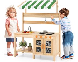 KOMFOTTEU Houten Modderkeuken met Zonnedak - Buitenkeuken voor Kinderen