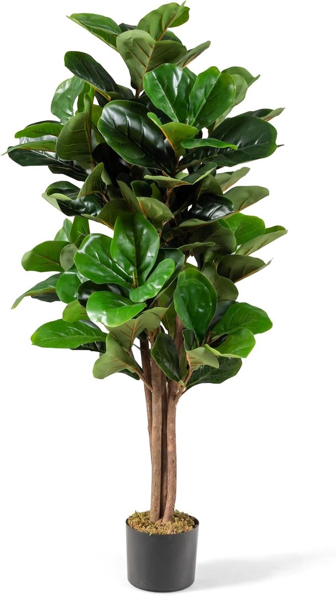 KOMFOTTEU 120 cm Kunstboom, kunstplant, kunstvijgenboom, kamerplant, decoratie in cementpot, decoratieve plant, groene plant met natuurlijke houten stam en bladeren, kunstboom, interieurdecoratie