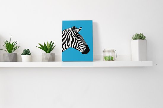 Artaza Canvas Schilderij Zebra Kop - 30x40 cm - Wanddecoratie Dieren - Muurdecoratie Grafisch - Schilderijen Op Canvas - Blauw
