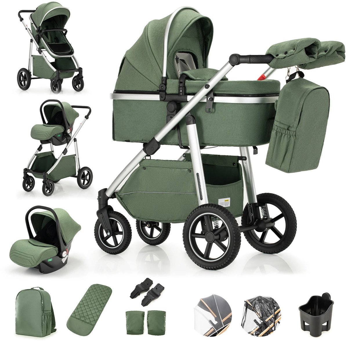 Ruihai Hennova 3-in-1 Kinderwagen Opvouwbaar Aluminium Groen - Ruihai Hongda e-commerce Co - €269,95