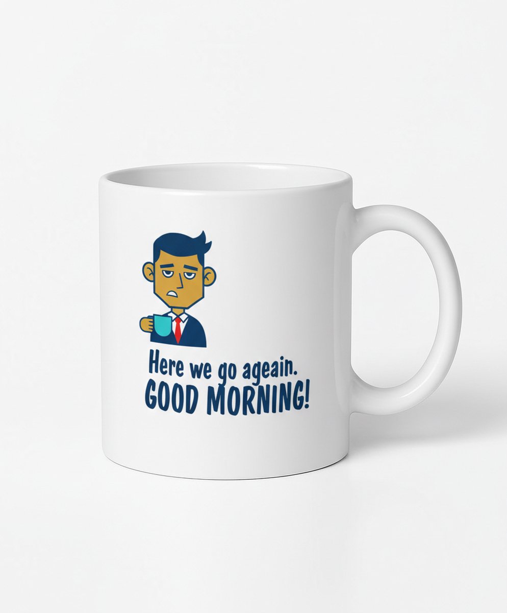 Grappige Koffiemok "Here We Go Again. Good Morning!" - Cadeau voor Koffieliefhebbers