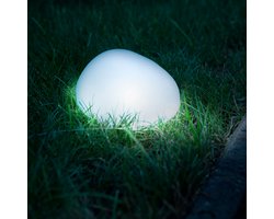 Garden Of Eden Solar Tuinlamp Kiezelvorm Steen - Mat Glas - Warm Wit LED - Met Grondspies - 16,5 × 14,2 Cm - Sfeervolle Buitenverlichting Voor Tuin En Terras [11768]