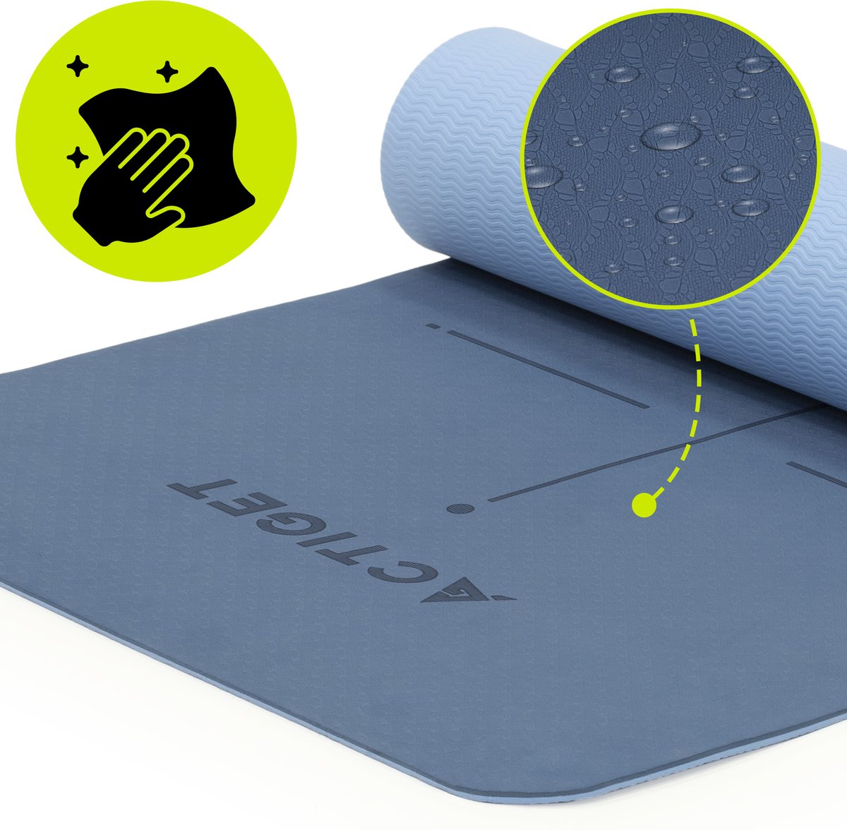 Actiget® Yogamat - Extra Dik - Inclusief Draagriem - 183 x 61x 0.6 CM - Blauw - TPE thumbnail 5