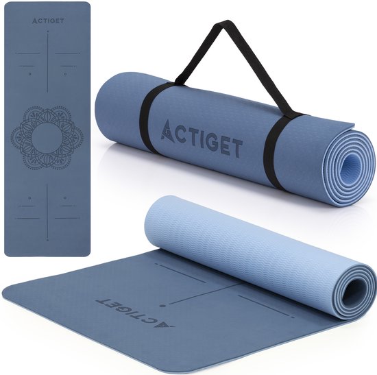 Actiget® Yogamat - Extra Dik - Inclusief Draagriem - 183 x 61x 0.6 CM - Blauw - TPE