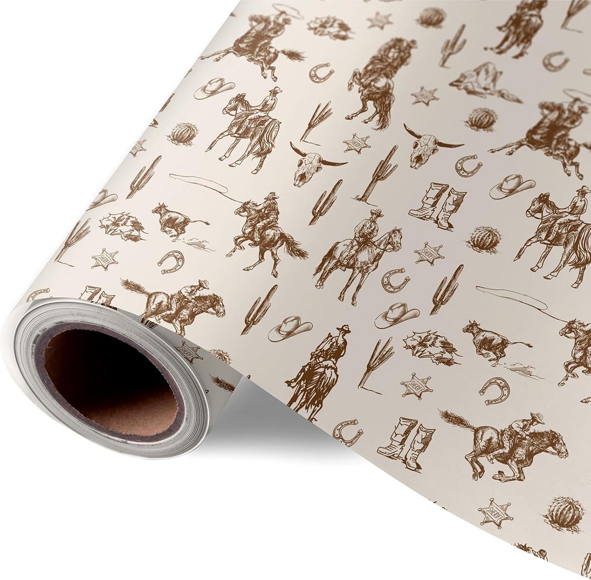 Western Cowboy en Rodeo Inpakpapier - Mini Rol Cadeaupapier - Bruin Boerderij Kunstpapier